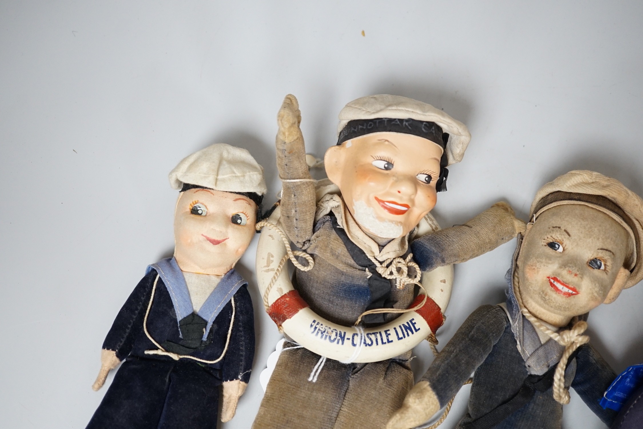 A Nora Wellling ‘sailor doll’ Union-Castle Line, two others and a later cloth sailor doll, (4)
